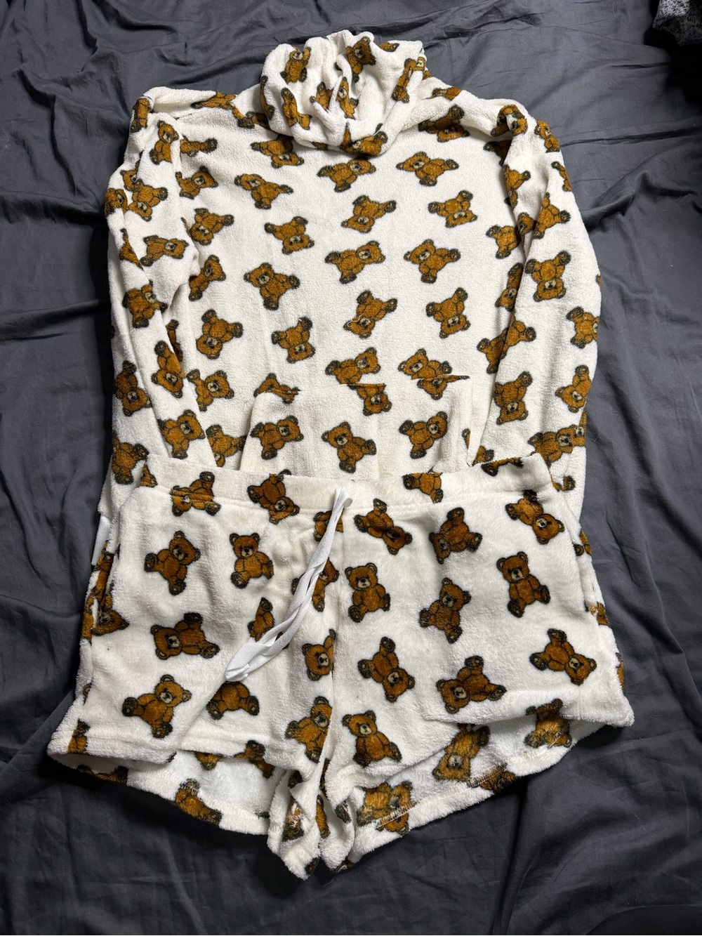 Women's White Teddy-Print Cozy Lounge Romper